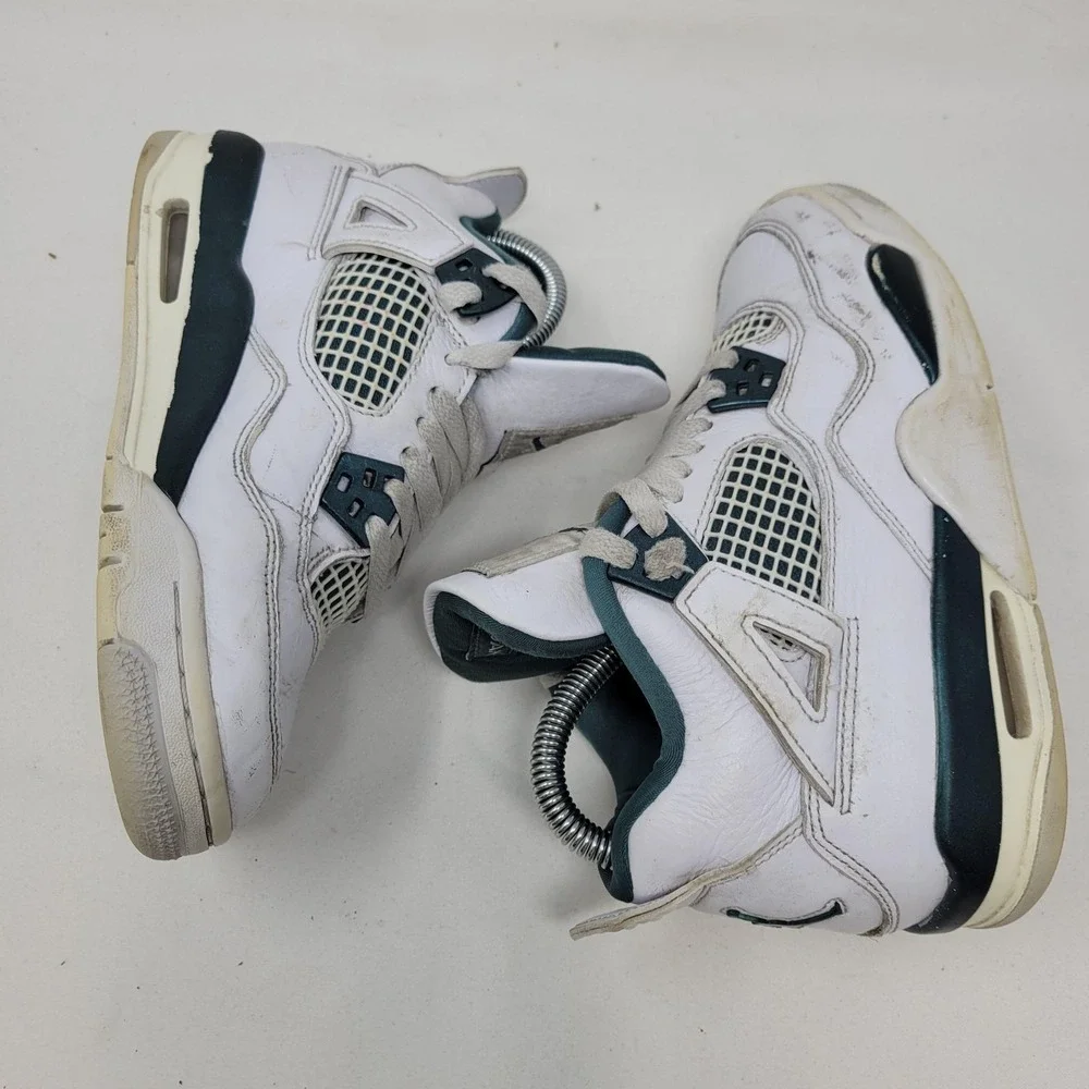 Jordan Air 4 Retro Shoe Youth Size 3.5Y White Teal Basketball Sneaker FQ8213-103
